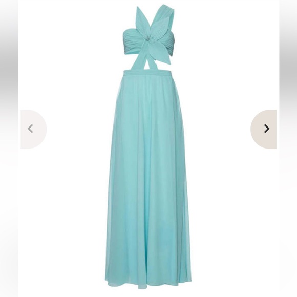 PatBO NWT Flower Appliqué One Shoulder Gown- Island Blue - Picture 5 of 10